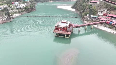 Aerial shot of Dhari Devi temple in Uttarakhand, India Видео 344689459