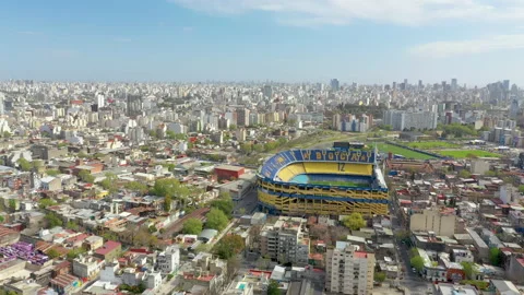 Aerial shot discovering the Boca Juniors Stadium in Buenos Aires Argentina Stock Footage 139421353