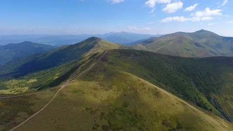 Aerial shot of the dragon looking range of the Carpathians in summer. Stock Footage 86611352