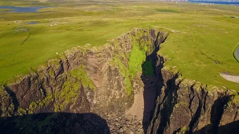 Aerial shot off the dramatic coast line of Shetland, Scotland, Stock Footage 97804787