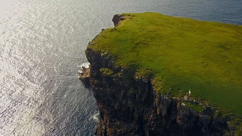 Aerial shot off the dramatic coast line of Shetland, Scotland, Stock Footage 97804946