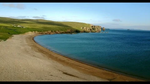 Aerial shot off the dramatic coast line of Shetland, Scotland, Stock Footage 97806925