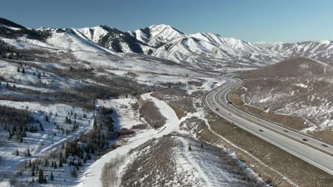 Aerial shot drone of drivers on Interstate 80 near Salt Lake City, Utah. Stock Footage 171350880