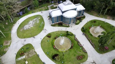 Aerial shot drone orbits to the left in a high-angle top-down shot of park Vidéo 264835776