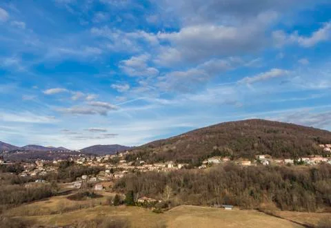Aerial shot, from a drone, of small village near Luino, Varese, Verbano Stock Photos