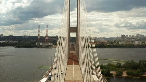 Aerial Shot drone view Span inside the south bridge between the strained ropes Stock Footage 112153412