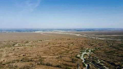 Aerial shot of the dry riverbed in the western Gobi Desert. 動画素材 294031353