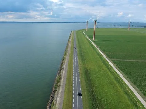 Aerial shot of a Dutch dike Stock Photos