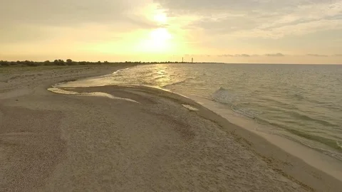 Aerial Shot of Dzharylhach Island With Its Picturesque Sandy Coast at Sunset Stock Footage