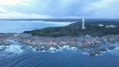 Aerial Shot of Eddystone Point Lighthouse, Bay of Fires, Tasmania Stock Footage 92302020