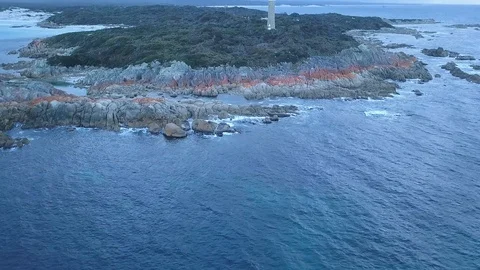 Aerial Shot of Eddystone Point Lighthouse, Bay of Fires, Tasmania Stock Footage 92302060
