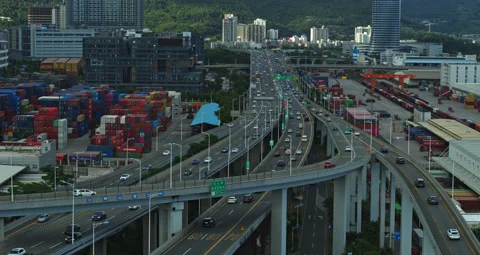 Aerial shot of elevated overpass built in Yantian port, China Stock Footage 237779584