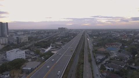 Aerial shot of elevated road at dusk Stock Footage 74061219