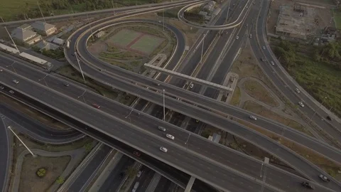 Aerial shot of elevated road intersection Stock Footage 73802453