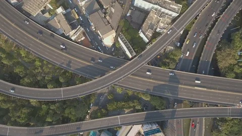 Aerial shot of elevated road traffic Stock Footage 73854361