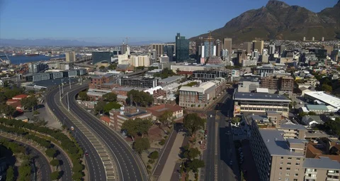 Aerial Shot of Empty Roads in During Cape Town Covid-19 Lockdown 6K Video stock 128466010