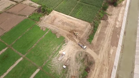 Aerial shot of excavator machine Stock Footage 68348765