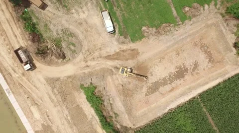 Aerial shot of excavator machine Video stock 68348988