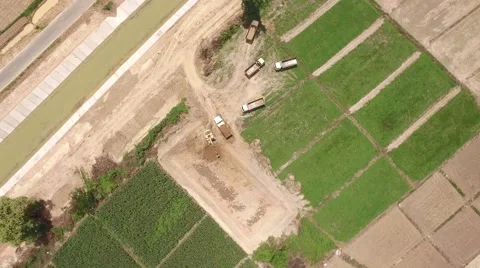 Aerial shot of excavator machine Video stock 68349007
