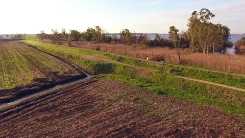 Aerial shot, fall landscape, flying above fields, filmed with drone Stock Footage 71609284