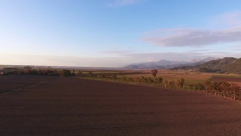 Aerial shot, fall landscape, flying above fields and a small river Video stock 79581074