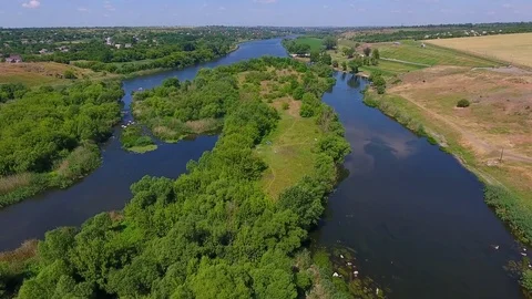 Aerial shot of fast moving river Stock Footage 80901574