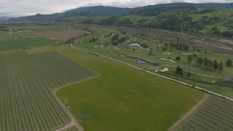 Aerial shot of fields next to Solvang California Stock Footage 110831069