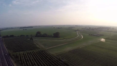 Aerial shot, Fields, Sky, Greenery, Drone, Highway, Cars,  HD Stock Footage 82528337