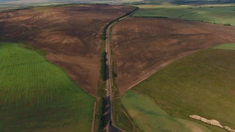 Aerial shot of fields with various types of agriculture. Farming. Aerial shot of Video stock 90115593