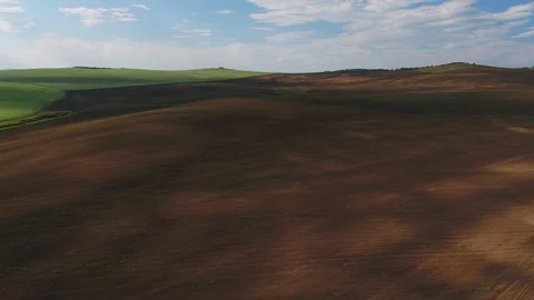 Aerial shot of fields with various types of agriculture. Farming. Aerial shot of Stock-Footage 90117490
