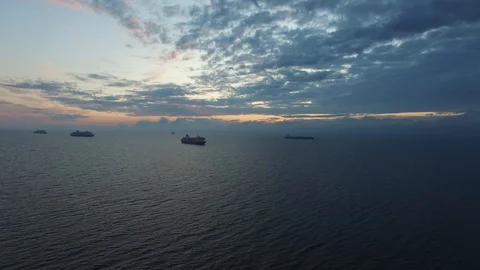 Aerial shot, Firth of Forth lockdown, ships, East Lothian, Scotland Video stock 129837180