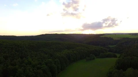 Aerial shot: flight over forest at sunset. Stock Footage 78500613