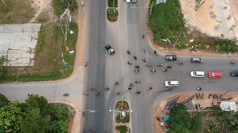 Aerial shot Flight top down, Aerial view of the vehicular intersection Stock Footage 127683700
