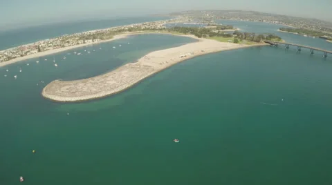Aerial Shot of Fly By Mariners Basin in Mission Bay   Stock Footage 49748935