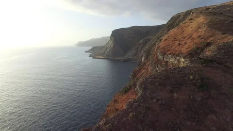 Aerial shot flying off the coast of Catalina Island in California. steep cliffs Stock Footage 89189960