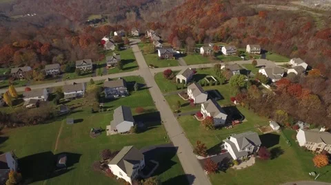Aerial Shot Flying Down Main Street of Small Community in Western Pennsylvania Stock Footage 58332959