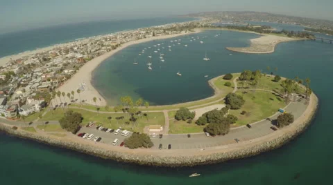 Aerial Shot Flying By Mariners Basin in Mission Bay Stock Footage 42334864
