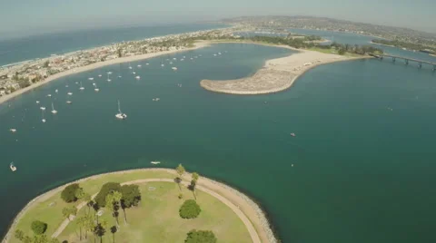 Aerial Shot Flying Out Mariners Basin in Mission Bay Stock Footage 42333728