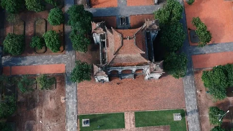 Aerial Shot footage Top to Bottom view of Phat Diem Cathedral Old Church. Stock Footage