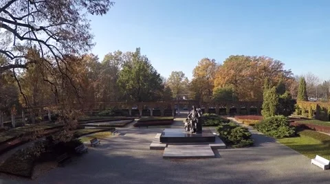 Aerial Shot. Frederic Chopin Sculpture. Park. Stock Footage