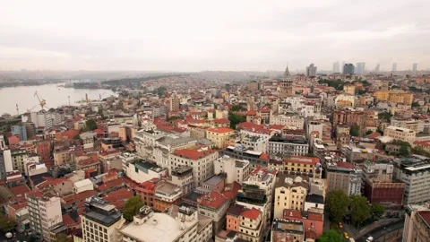 Aerial shot Galata tower, Istanbul, Turkey. Gorgeous historical castle near Stock Footage 267064553