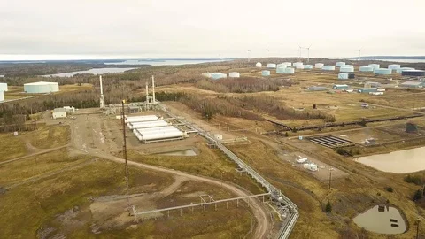 Aerial shot of gas flare stack in during winter, Nova Scotia, Canada Stock Footage 102246682