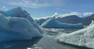 Aerial Shot Of Glacier Lake &Amp; Floating Ice Stock Footage