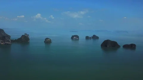 Aerial shot going down on Phang Nga bay Thailand Stock Footage 112736681