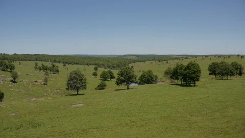 Aerial shot of green grass fields Stock Footage 127383563