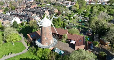 Aerial shot of Green's windmill Stock Footage 240501890