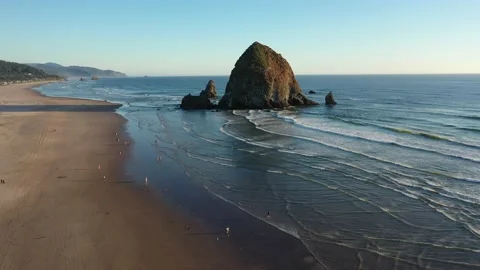 Aerial Shot of Haystack Rock in Coastal Oregon Stock Footage 161085409