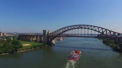 Aerial Shot of The Hell Gate Bridge Video stock 71153518