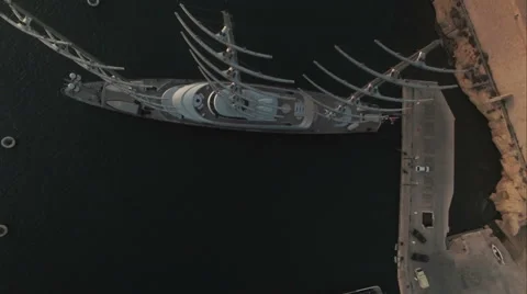 Aerial Shot - High angle shot of a luxurious Yacht Stock Footage 61257463