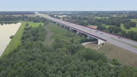Aerial shot of highway on the bridge. Video stock 79975765
